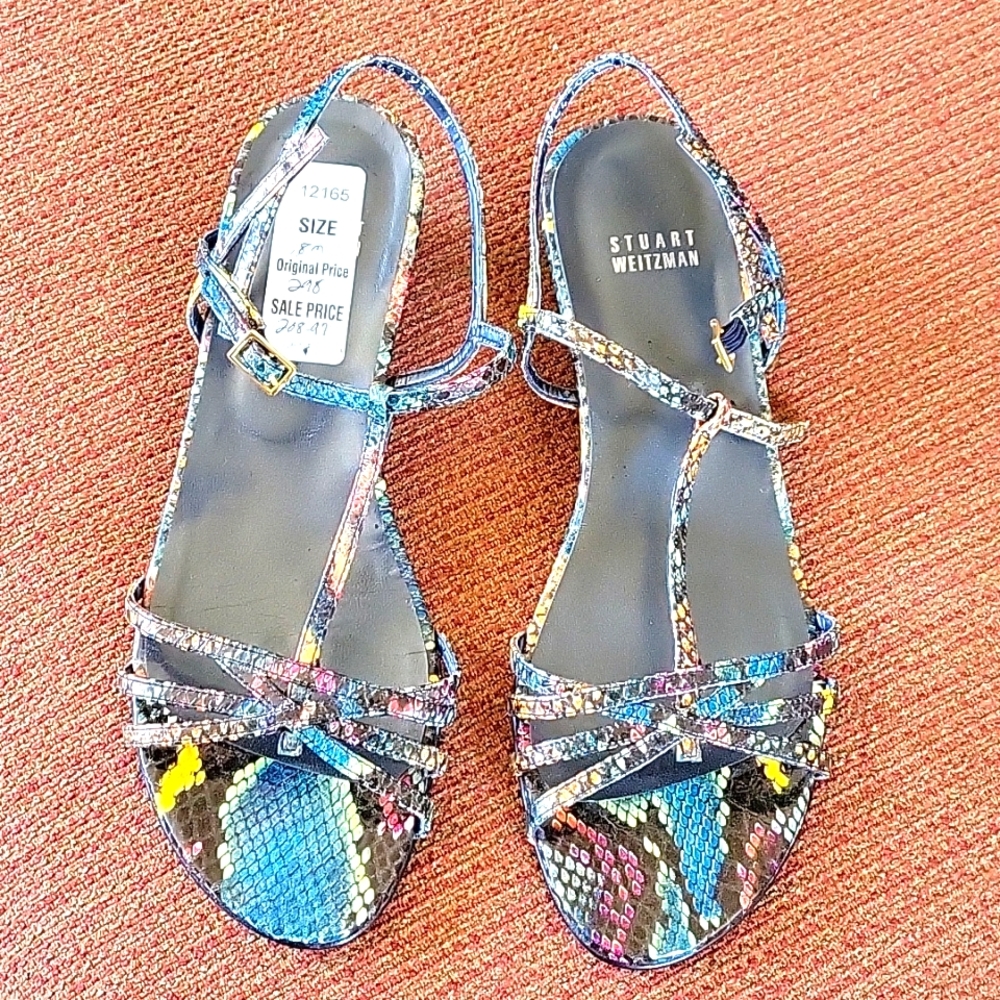 Stuart Weitzman Aqua Lizard Leather Sandals
